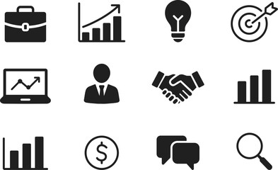 Business Icons Set, Finance, Marketing, Business, Elements Collection Vector Icons, Corporate, Strategy, and Growth Symbol, Flat Minimal design
