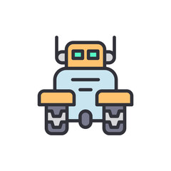 Fototapeta premium Cute Robotic Character With Rectangular Head And Wheels Illustration