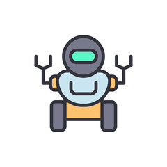 Stylized Illustration Of A Futuristic Robot On Wheels With Grabber Arms