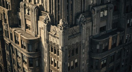 Ornate building facades corner captures sunlight