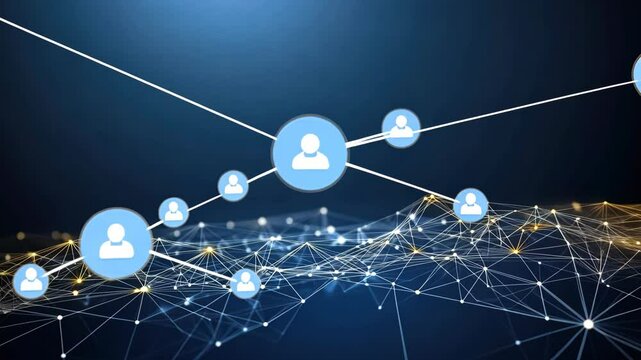 A digital representation of connections showcasing user icons amid glowing network nodes and intricate lines illustrating communication