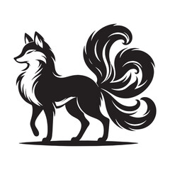 Serene Kitsune profile drawing — kitsune silhouette — kitsune vector — silhouette of kitsune — Kitsune illustration — wise mythical fox — Asian legend visual — magical forest creature
