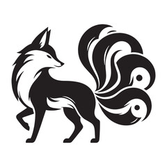 Whispering Kitsune concept art — kitsune silhouette — kitsune vector — silhouette of kitsune — ethereal fox form — spiritual folklore graphic — traditional Japanese symbol
