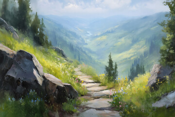 Meadow of flowers in the mountains