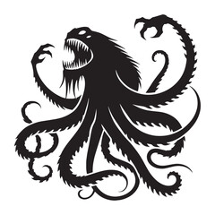 Gothic Kraken creature visual — kraken silhouette — kraken vector — silhouette of kraken — legendary deep creature — horror fantasy art — ancient marine legend
