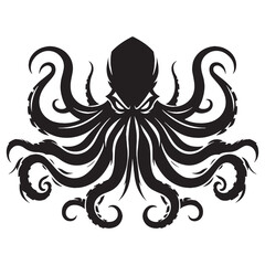 Foreboding Kraken outline art — kraken silhouette — kraken vector — silhouette of kraken — terrifying sea beast — deep ocean menace — fantasy cryptid graphic
