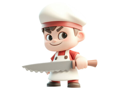 a little shef having a knife on white background