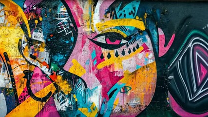 Vibrant graffiti art with abstract faces - Powered by Adobe