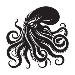 Abyssal Kraken outline graphic — kraken silhouette — kraken vector — silhouette of kraken — colossal squid illustration — underwater horror creature — gothic ocean legend
