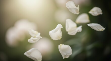 White Flower Petals Falling in Soft Sunlight