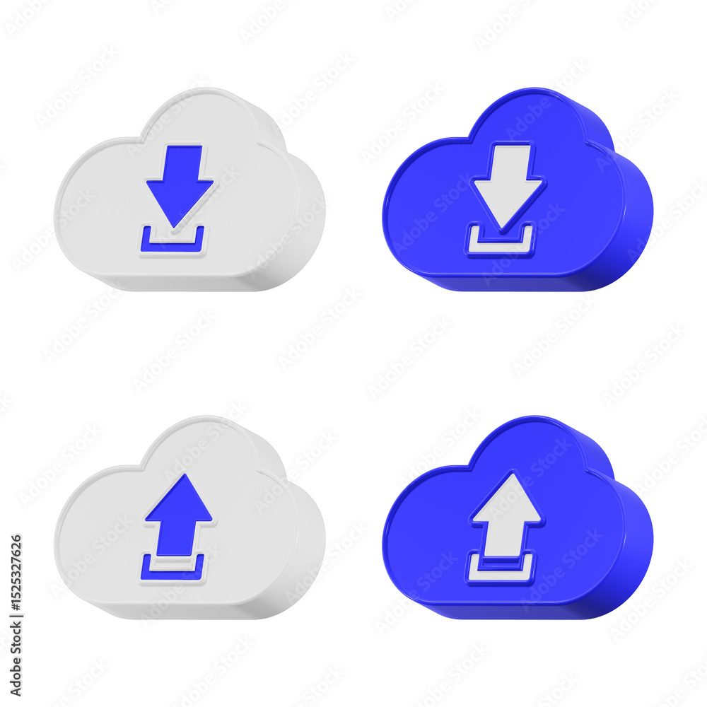 Poster 3d cloud upload and download arrow isolated on transparent background