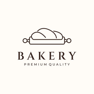 bakery roll line art logo vector minimalist illustration design, bread with roll logo design