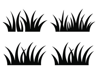 Black Grass Silhouette Icon Set Vector Art Illustration
