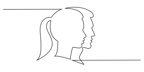  Couple Continuous one line art vector illustration on white isolated background. Vector eps