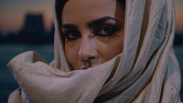 Closeup of Egyptian Woman at Dusk