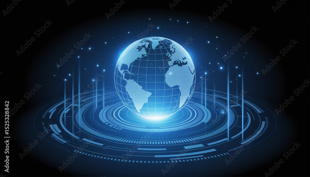 Poster abstract digital globe displaying global network technology and futuristic connections
