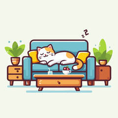 vector illustration of a cat sleeping on a sofa 