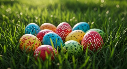Fototapeta premium Colorful Easter Eggs in Green Grass