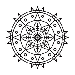 Contemporary Symmetrical Mandala with Floral Center & Geometric Outer Ring
