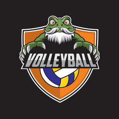 volleyball club logo frog vector illustration design