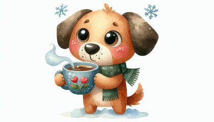 Fototapeta premium dog with a cup of coffee 