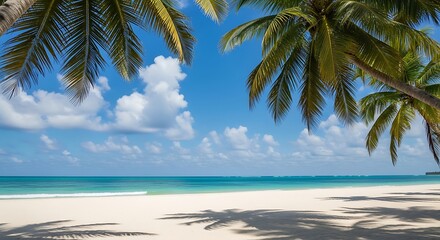 Fototapeta premium tropical beach with palm trees summer background