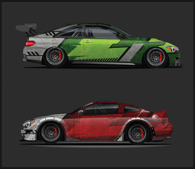 Two Custom Designed Race Car Wraps Green and Red