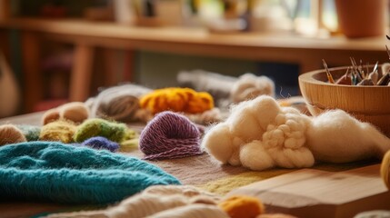 Naklejka premium Artisan Yarn and Wool Crafts: A Close-Up of Colorful Textures