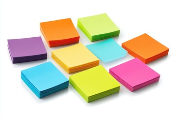Obraz premium Colorful Sticky Notes Arrangement on White Background for Organization