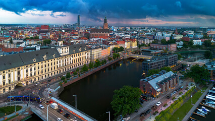 Wroclaw city panorama before the storm, Lower Silesian Voivodeship, Poland.