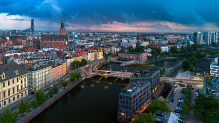 Wroclaw city panorama before the storm, Lower Silesian Voivodeship, Poland.