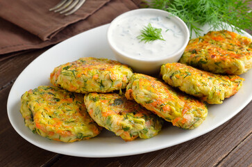 Diet vegetable cutlet from zucchini, carrot, herbs