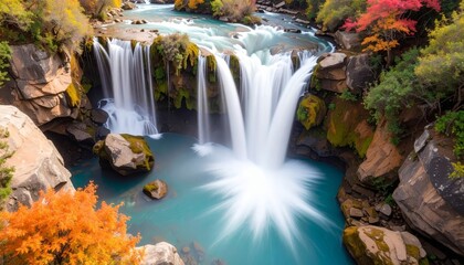 Obraz premium beautiful waterfall with a long exposure shot; water flowing over the rocks