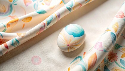 Obraz premium Pastel Easter Egg on Floral Fabric Spring Design Soft Colors.
