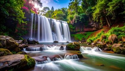 Obraz premium beautiful waterfall with a long exposure shot; water flowing over the rocks