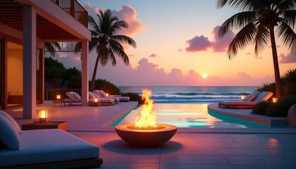 tropical resort at sunset