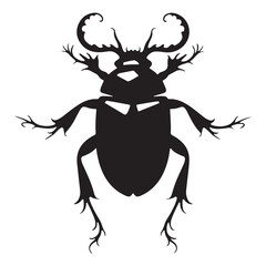 Black silhouette vector illustration of a stag beetle insect design