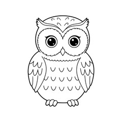 Cute wise owl cartoon illustration on a nature tree branch. coloring book
