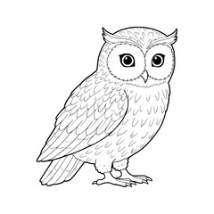 Cute wise owl cartoon illustration on a nature tree branch. coloring book