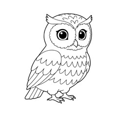 Cute wise owl cartoon illustration on a nature tree branch. coloring book