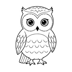 Cute wise owl cartoon illustration on a nature tree branch. coloring book