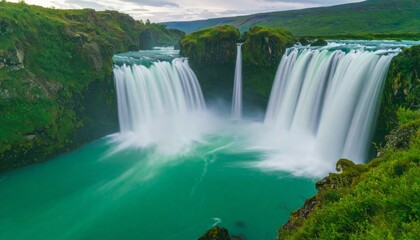 Fototapeta premium beautiful waterfall with a long exposure shot; water flowing over the rocks