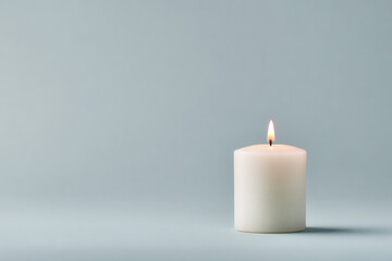 minimalistic composition featuring ultrabright candle on clean light gray background