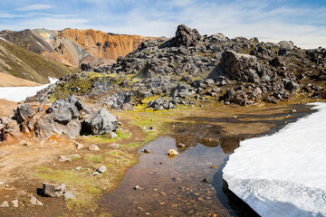 Beautiful wild landscape with colorful mountains in Landmannalaugar - Iceland