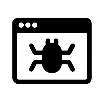 Black flat bug screen icon cyber threat vector for antivirus or scanning