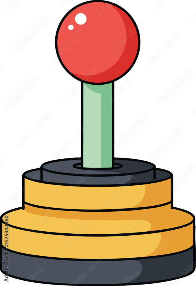 Poster retro joystick controller with red handle and yellow base for video game playing illustration design