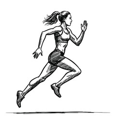 Set of silhouettes. Runners on sprint, men and woman.