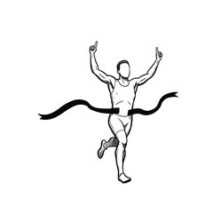 Fototapeta premium Set of silhouettes. Runners on sprint, men and woman.
