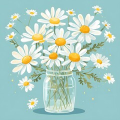 Vector illustration with a bouquet of chamomile flowers.