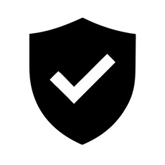 Black data protection shield icon flat security symbol with check mark